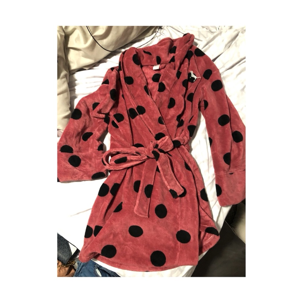 Pink and black polka dot short PINK robe